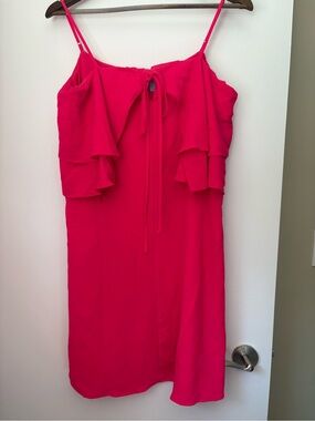 Women's Pink Ruffle Tie-Front Spaghetti Strap Mini Dress